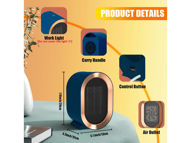 Chauffage électrique d'intérieur, petit chauffage portable pour bureaux, terrasses, garages, maisons, avec protection contre la surchauffe, 800 w, bleu  - Conforama E
