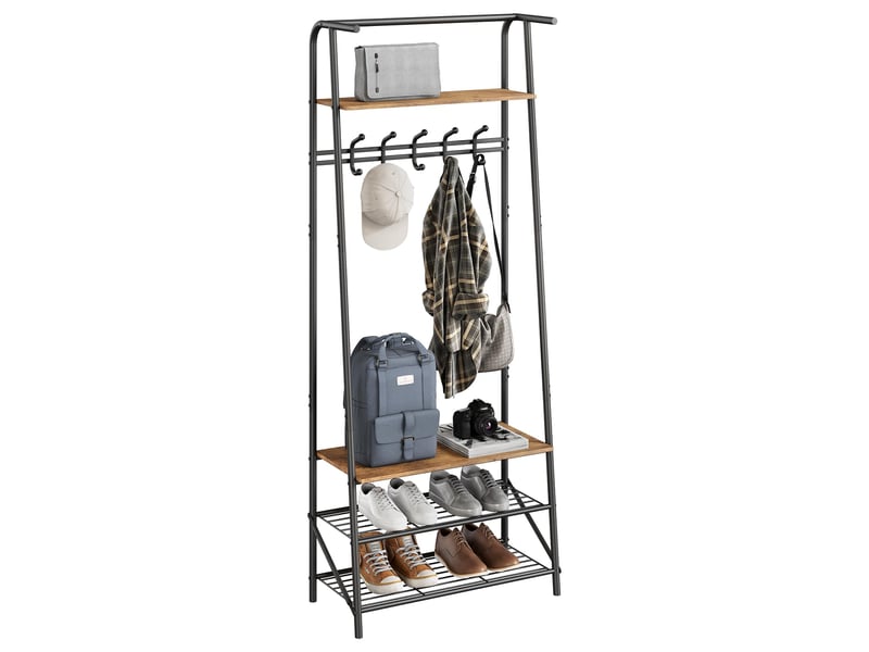  4-en-1 vestiaire d’entrée avec range chaussures, porte-manteau à 5 crochets, 180 x 63 x 30 cm  - Conforama A
