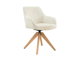 2 chaises pivotantes rétro luxe velours crème rayures verticales, pieds bois massif, 360°, salonsalle à mangerbureau