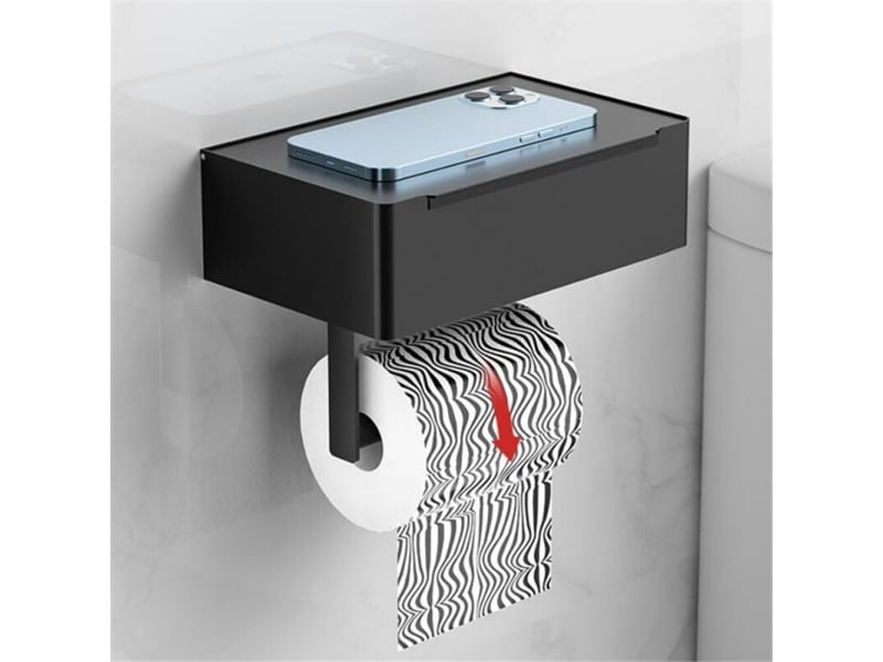  Porte-rouleau de papier toilette support de rangement pour salle de bain avec distributeur de lingettes noir porte-rouleau , noir  - Conforama E