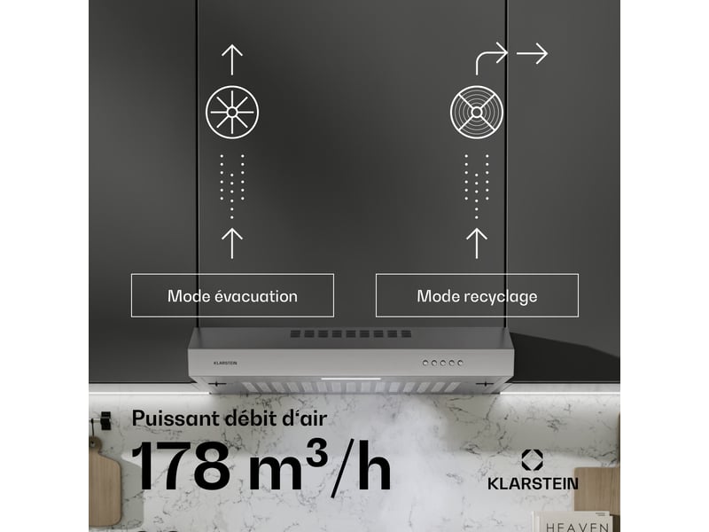 Klarstein slimvent 60 hotte aspirante casquette pour de l'air frais en cuisine design compact argenté  - Conforama D