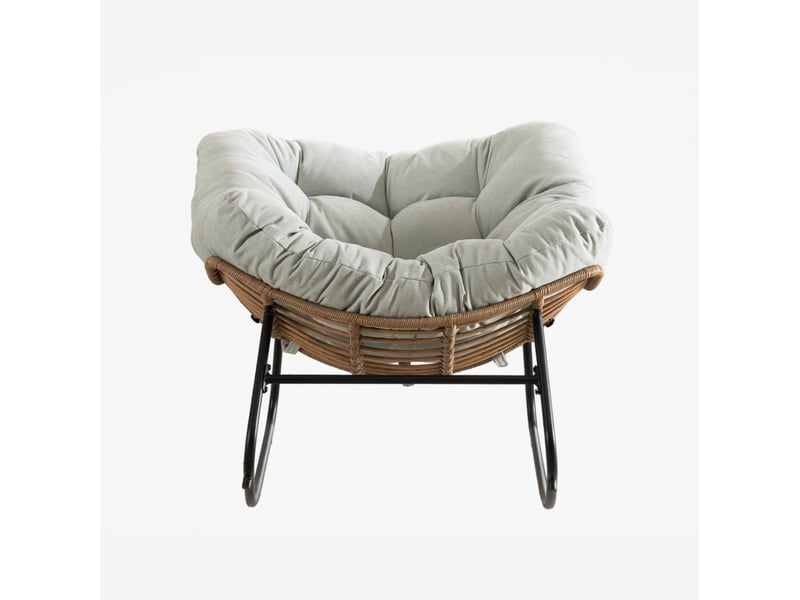 Fauteuil à bascule papasan 95x107x83 cm – bleu clair – assise chenille rembourrée, cadre métallique - Conforama A