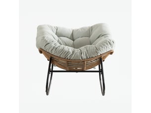 Fauteuil à bascule papasan 95x107x83 cm – bleu clair – assise chenille rembourrée, cadre métallique