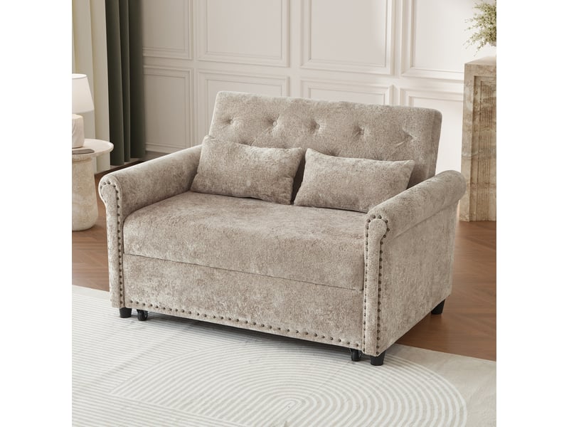  Canapé-lit 2 places 3-en-1 en chenille taupe avec dossier réglable  - Conforama D