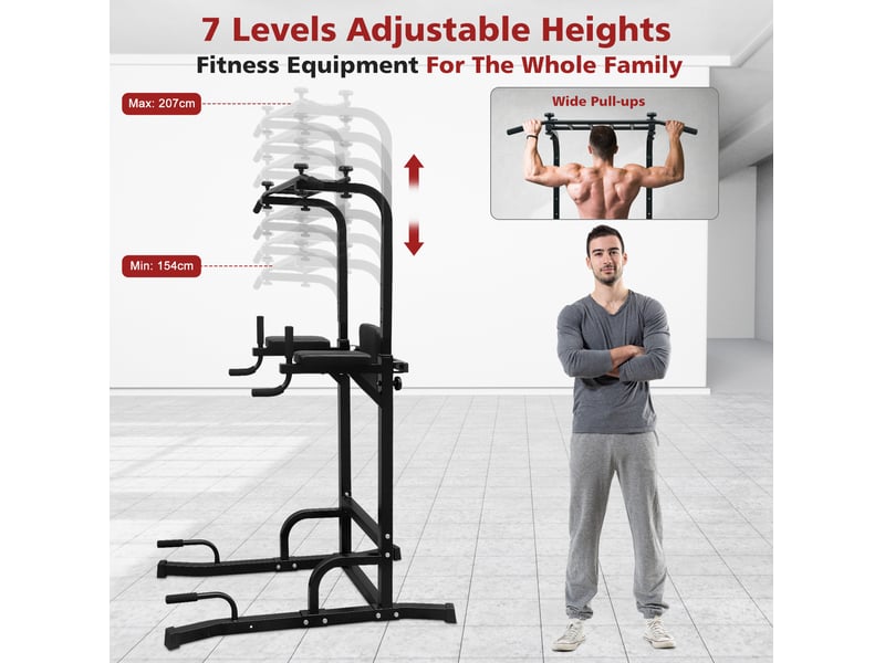  Tour de musculation multifonction noire en métal réglable, pour tractions, dips et entraînement à domicile  - Conforama B