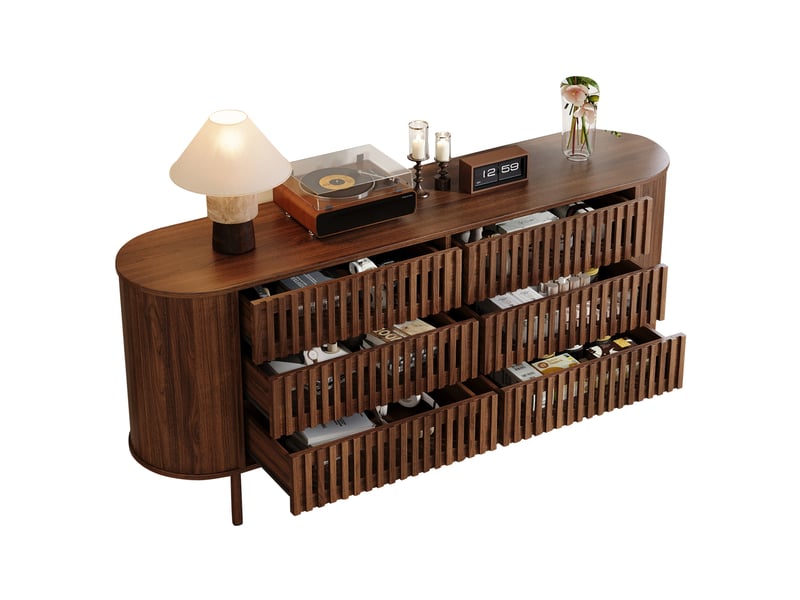 Buffet bas 6 tiroirs 160x40x70 cm en mdf coloris noyer - Conforama A