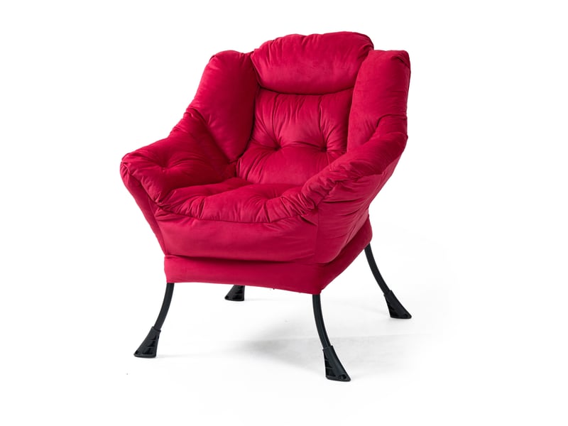  Fauteuil relax en velours rouge brique avec cadre métallique et poche latérale  - Conforama A