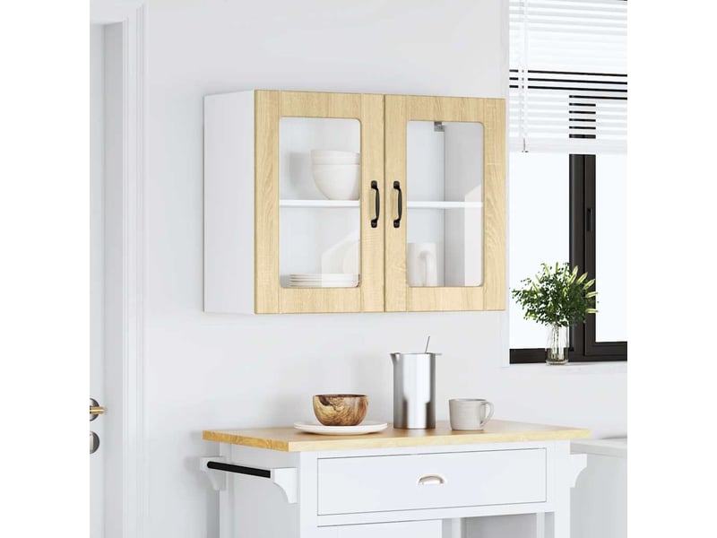 Armoire murale de cuisine avec porte vitrée lucca en chêne sonoma shl6526  - Conforama C