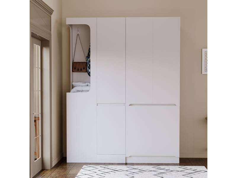  Lot de 2 armoires 6 porte(s) 4 tiroir(s) coloris blanc largeur 140 cm bois massif armoire blanc - Conforama B