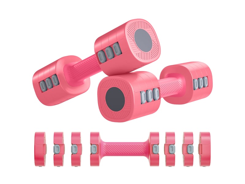  Ensemble d'haltères réglables 5 kg 4 en 1, paires d'haltères 1kg1,5kg2kg2,5kg avec poignée antidérapante, rose cerise  - Conforama B