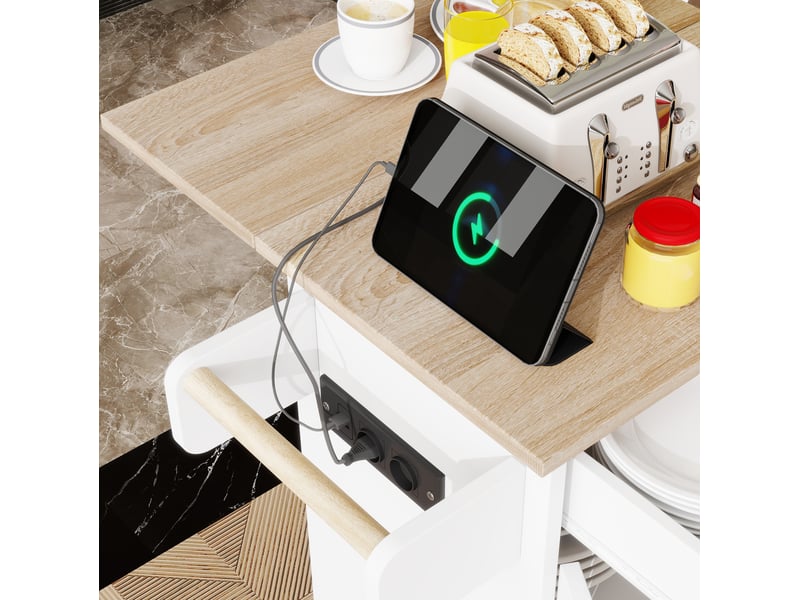  Desserte de cuisine 66 x 40-60 x 90 cm blanche en mdf, plan de travail rabattable avec rangement mobile  - Conforama D