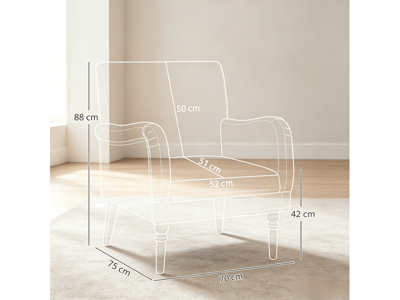  Fauteuil à dossier haut modenvie 1 place, assise large, 70 x 75 x 88 cm, revêtement effet lin gris, pieds en bois d'hévéa  - Conforama C