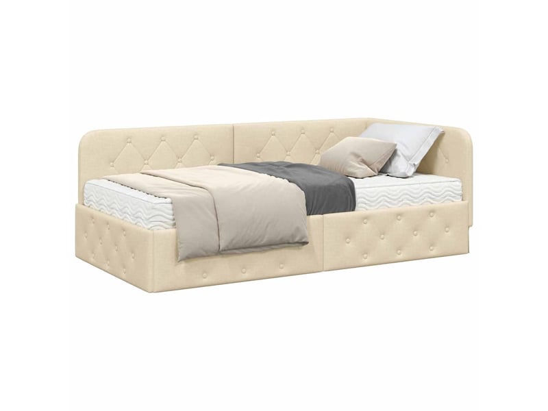  Lit adulte, lit simple, cadre de lit d'angle crème 90x200cm tissu cf7033  - Conforama C