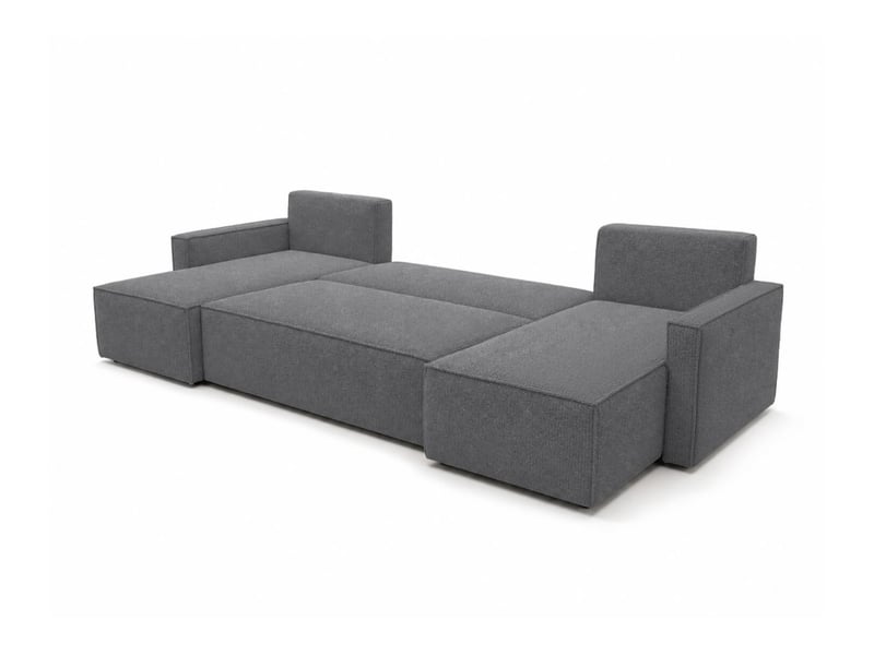 Farah - canapé d'angle panoramique convertible 6 places accoudoirs slim en tissu bouclettes texturées - Conforama C