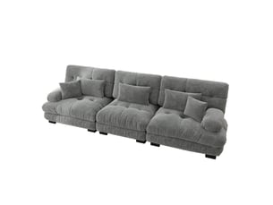 Canapé droit compressé fixe BEAOK  3 places Tissu gris
