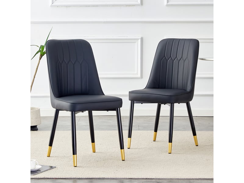  Lot de 2 chaises modernes noires simili cuir, dossier ergonomique, pieds métal – cuisine, salle à manger, chambre  - Conforama B