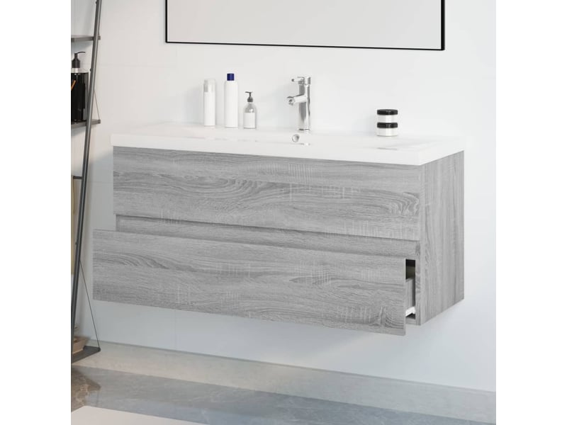  Meuble lavabo avec bassin intégré, armoire de salle de bain sonoma gris bois d'ingénierie cf65568  - Conforama C