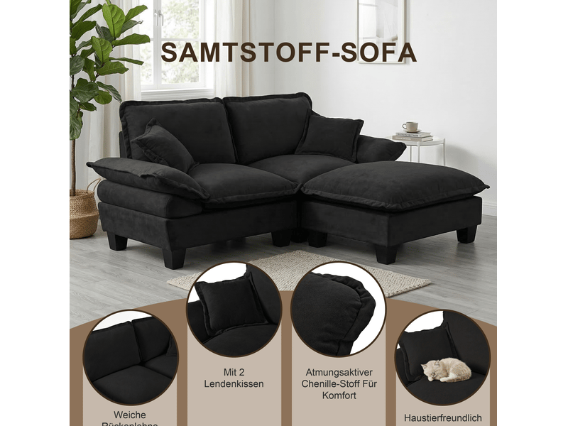  Canapé 2 places modenvie voilier en chenille noir avec accoudoirs amovibles 194 x 82 x 90 cm  - Conforama E