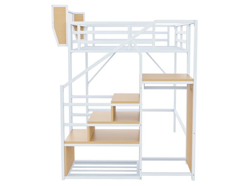  Lit mezzanine 140x200 cm – blanc – mezzanine avec échelle de sécurité et rangement modulable – sans matelas  - Conforama E
