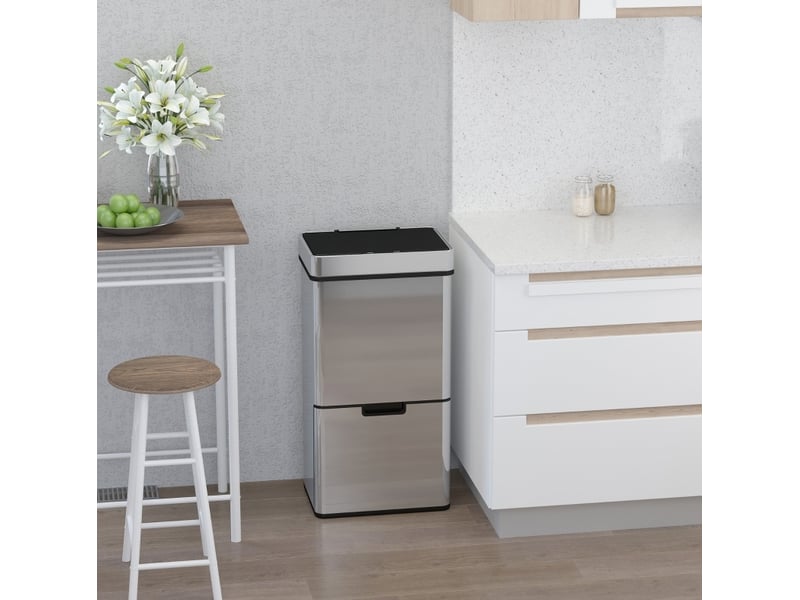 Poubelle de cuisine ulevr à capteur infrarouge 72 l, tri sélectif 3 compartiments, acier inoxydable argenté 42 x 30 x 81 cm - Conforama B