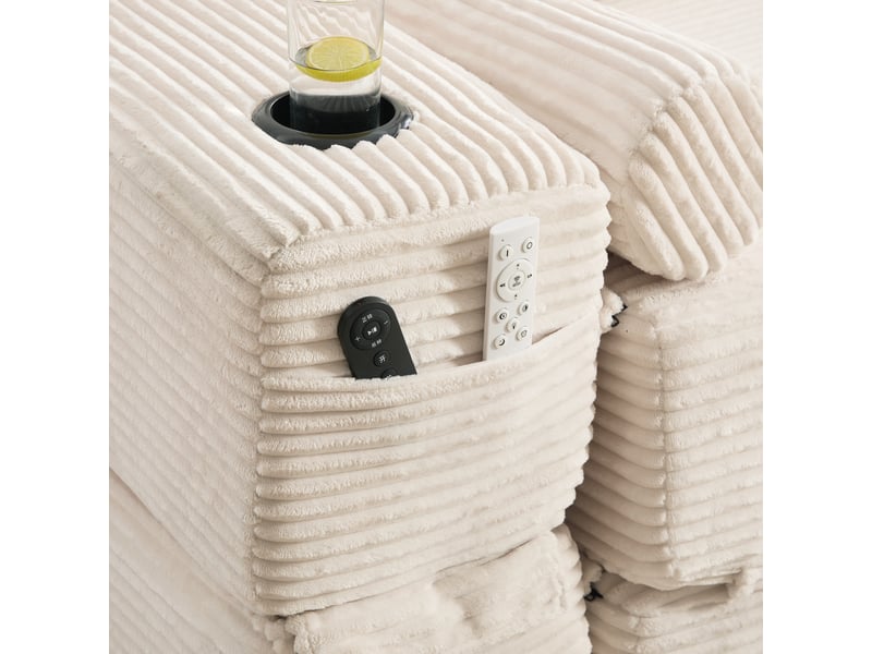 Canapé convertible 2 places en velours côtelé beige avec tiroir intégré et accoudoirs amovibles  - Conforama R