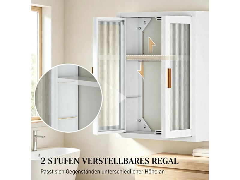  Armoire murale de salle de bain blanche en métal et acrylique, 2 portes, étagère réglable, rangement compact  - Conforama D
