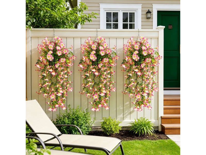  Pièces fleurs artificielles extérieures pétunias résistants aux uv plantes retombantes décoration jardin balcon terrasse (rose)  - Conforama C