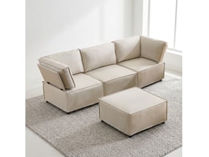 Canapé modulable 238x154x75 cm convertible bois lin beige