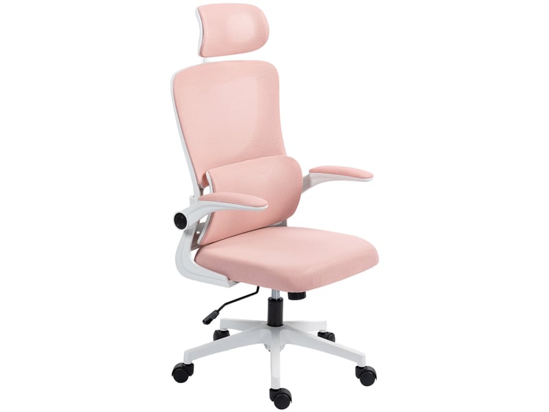  Fauteuil de bureau réglable et inclinable avec appui-tête amovible, tissu mesh, 60 x 59 x 114-122 cm, rose  - Conforama B