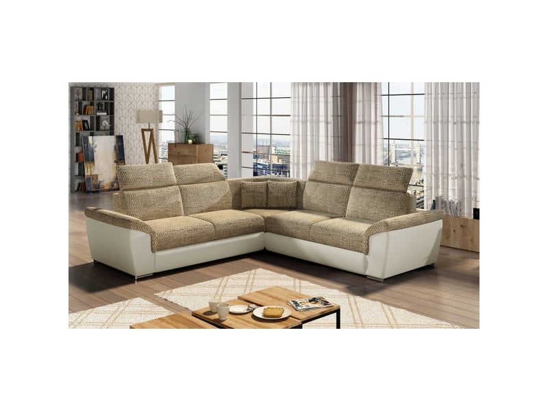  Canapé d'angle frederico beige 5 places avec têtières 266x266cm  - Conforama A