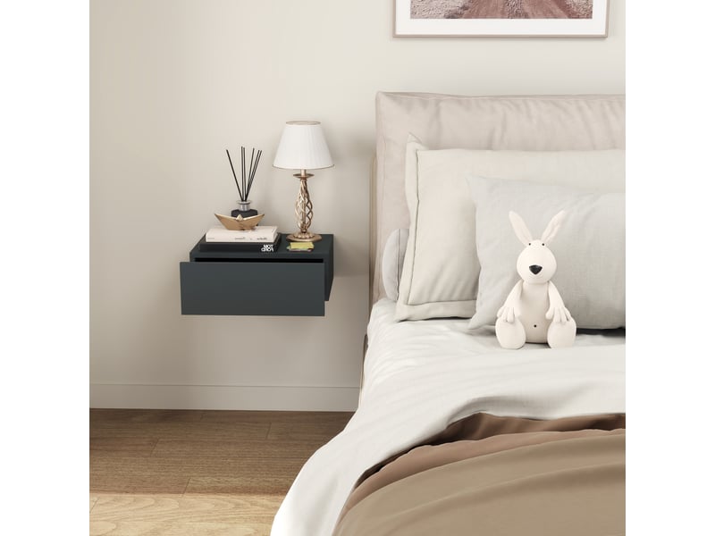  Table de chevet murale moderne avec tiroir, en bois, 40 x 30 x 15 cm, noire  - Conforama D