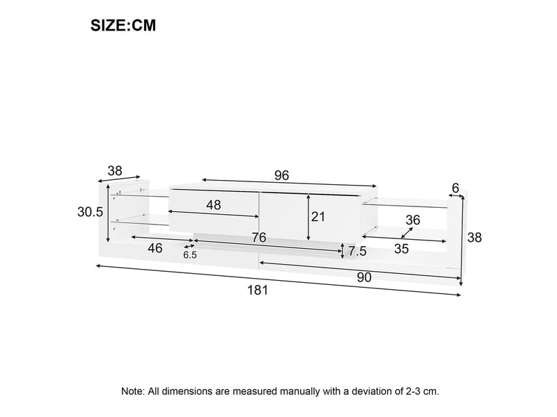  Meuble tv 180cm, finition brillante avec éclairage led et rangement par tiroirs meuble tv contemporain  - Conforama C