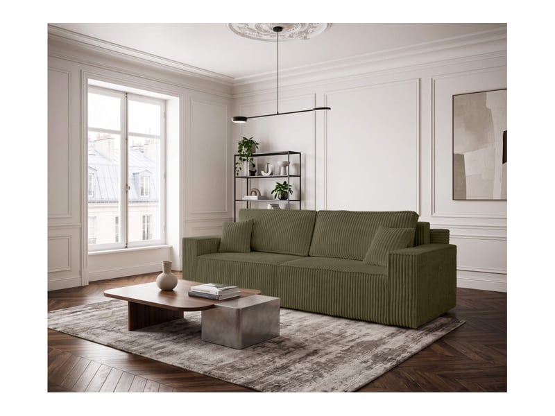Farah - canapé droit assise profonde 3 places convertible en velours côtelé épais - Conforama B