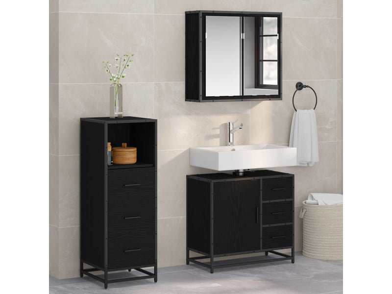 Ensemble de mobilier de salle de bain 3 pc chêne noir cf64351 - Conforama B