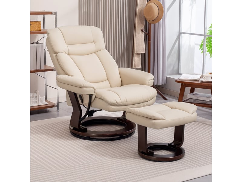 Fauteuil inclinable avec repose-pieds, fauteuil réglable, revêtement en similicuir, fauteuil rembourré avec dossier rabattable, blanc crème - Conforama D