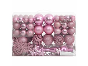 Ensemble de boules de noël 111 pièces rose polystyrène