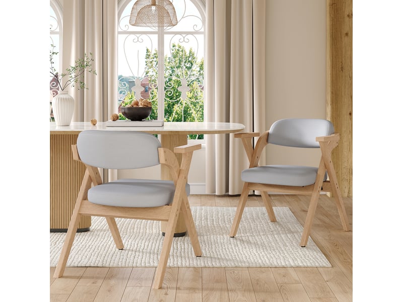  Lot de 4 chaises de salle à manger pliables avec accoudoirs et dossier rembourré en bois et lin gris  - Conforama D