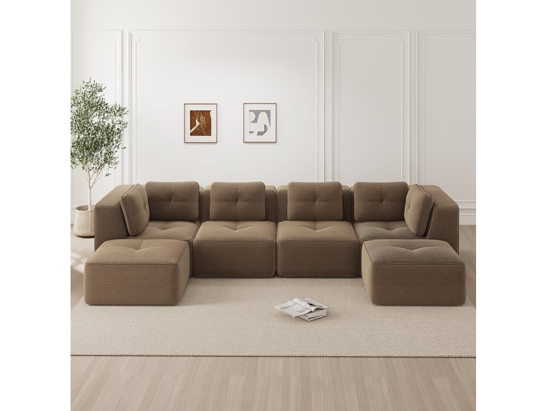  Canapé d'angle modulable ulevr en u 4 places, 386 x 177 cm, velours côtelé marron, sans montage  - Conforama B