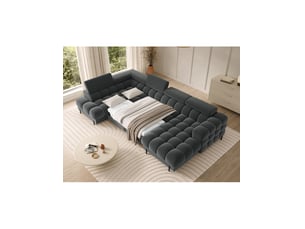 Canapé d'angle gauche fixe <strong></strong> <strong></strong> 3 places Polyester gris avec coffre de rangement
