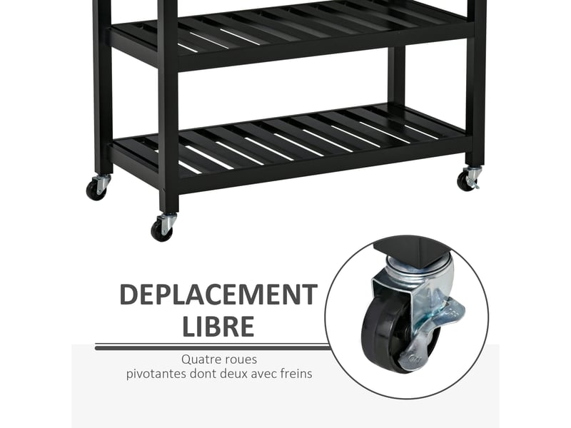 Chariot de service desserte de cuisine à roulettes 2 étagères 2 tiroirs bois noir naturel - Conforama E