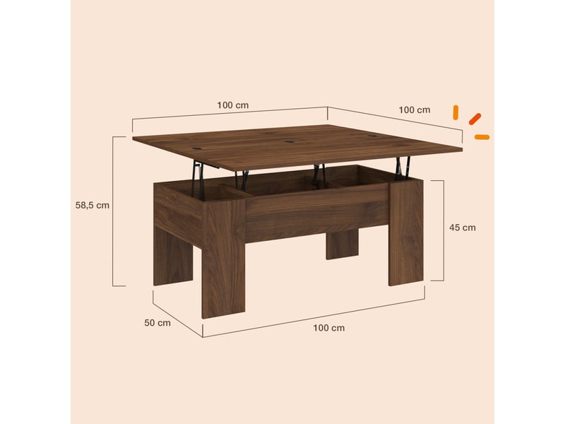  Table basse plateau relevable rectangulaire convertible en table à manger tara 100 cm bois effet noyer  - Conforama D