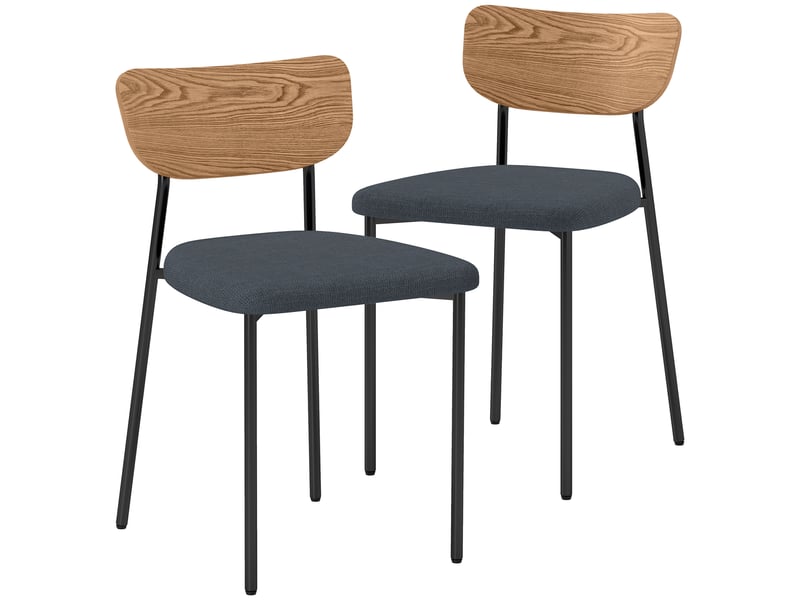  Lot de 2 chaises de salle à manger avec pieds en acier dossier incurvé et assise rembourrée gris et effet bois naturel  - Conforama A