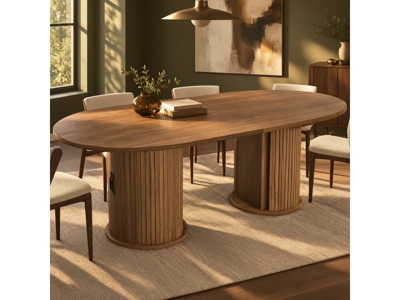  Table à manger extensible avec rangement intégré - lpospi - mécanisme télescopique, mdf marron foncé  - Conforama B