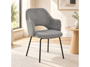 Chaise de salle à manger avec accoudoirs et patins réglables  - assise rembourrée, velours côtelé gris