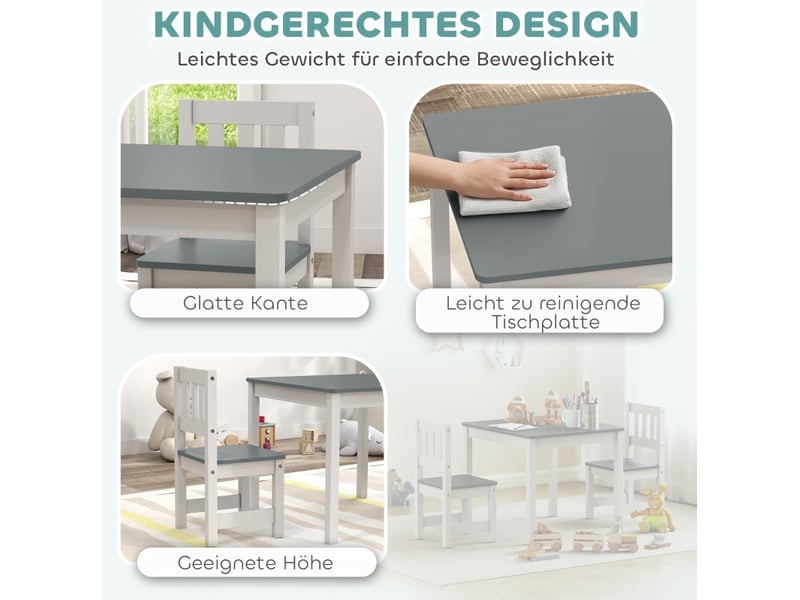  Ensemble table et 2 chaises enfant 56 x 52 x 48 cm gris et blanc en mdf et bois de pin, 3 à 8 ans  - Conforama B