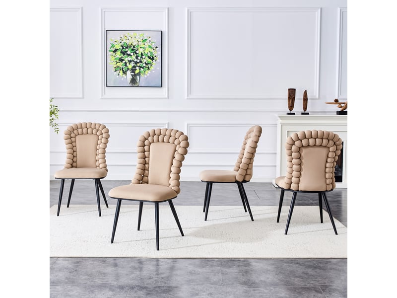  Lot de 2 chaises 47x51x95 cm dossier haut orné d'une chaîne de perles, velours doux, structure métal noir, camel clair  - Conforama R