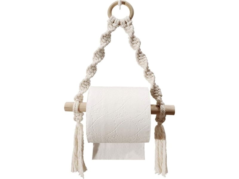 Porte-papier toilette en macramé tissé – pour salle de bain, suspension sans crochet. Design bohème et pratique. - Conforama A