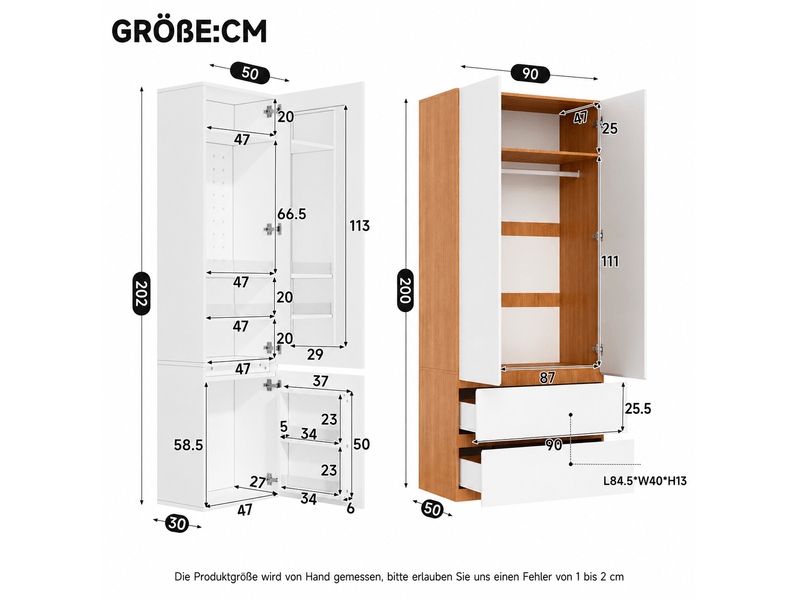 Armoire dressing avec coiffeuse miroir 120x50x200 cm, 2 tiroirs, blanc - Conforama C