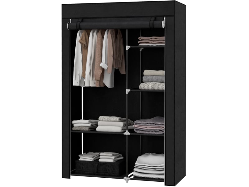  Armoire en tissu avec penderie, 6 étagères et fermeture zippée, en acier noir pour la chambre, 103 × 43 × 162,5 cm  - Conforama A