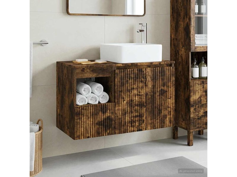  Ensemble de mobilier de salle de bain 2 pc chêne fumé cf64086  - Conforama B